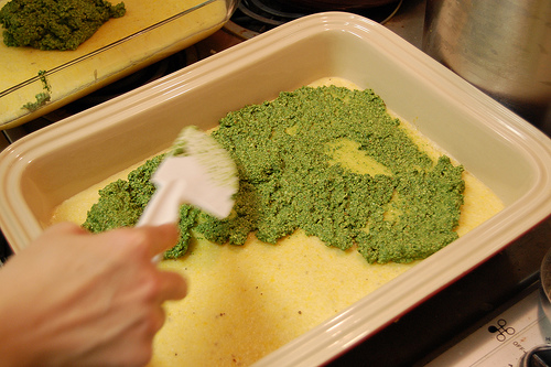 spreading the pesto