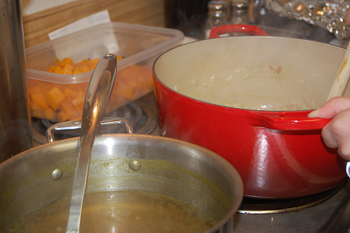 hot broth, risotto, butternut squash