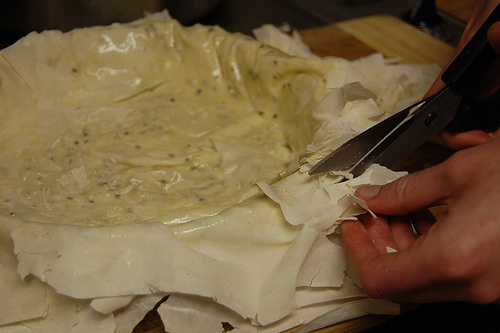 trimming phyllo dough