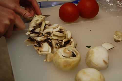 chopping mushrooms