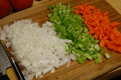 piles of chopped veggies