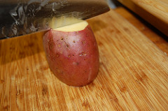 slicing potatoes