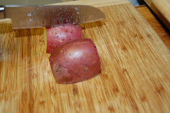 slicing potatoes