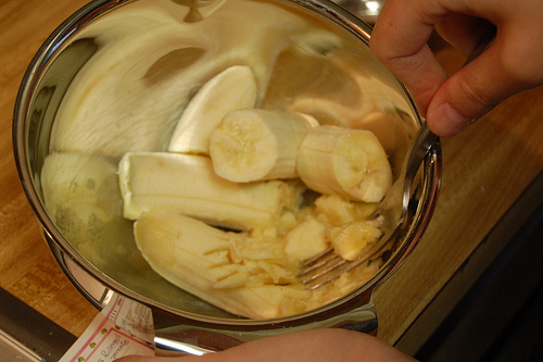 mashing bananas